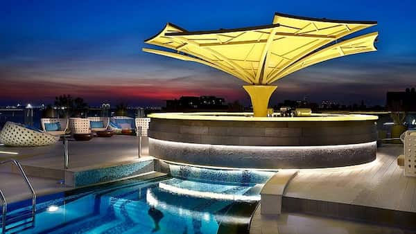 Disfrute de bebidas y vistas desde la terraza de Pure Lounge 