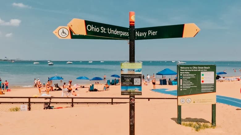 La playa de Ohio Street y el muelle Navy Pier, Chicago