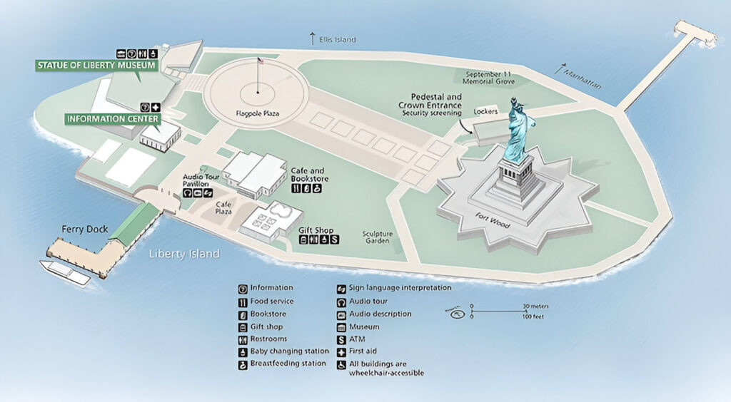 mapa-de-la-estatua-de-la-libertad-1024x564 100 Lugares para visitar en New York: + Importantes